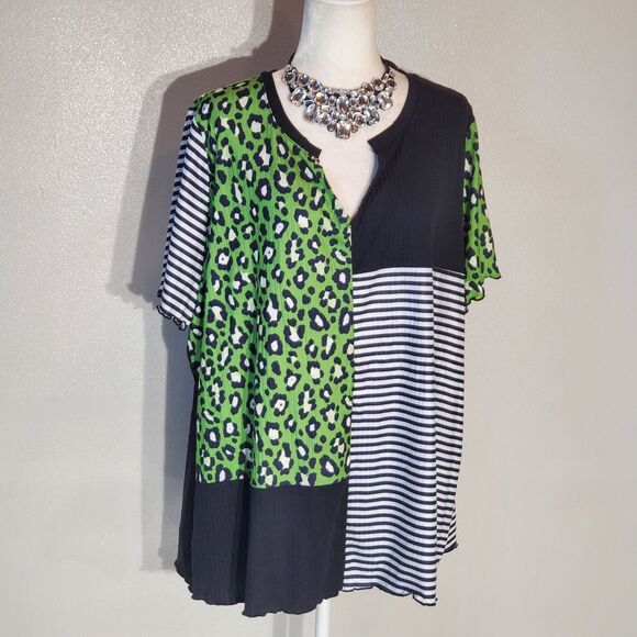 Cato Tops - CATO BLOUSE BLACK SHORT SLEEVE POLY/SPANDEX  SIZE 26/28W(3X)